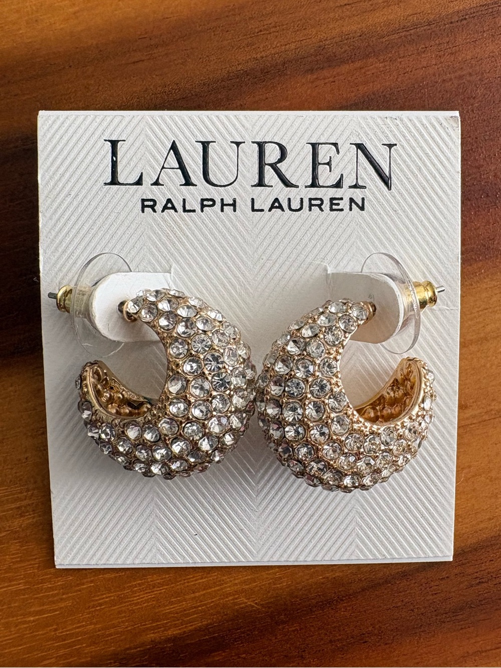 Lauren Ralph Lauren Crystal Pavé Small Hoop Earrings Gold Tone NWT